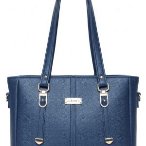 Blue rexine leather handbag for women front view