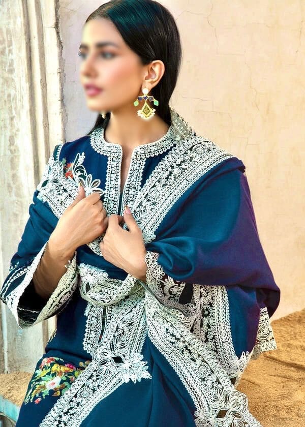 Crimson 3 Piece Embroidered Dhanak Suit – Winter Collection 2025 (Code 7201) - Image 3