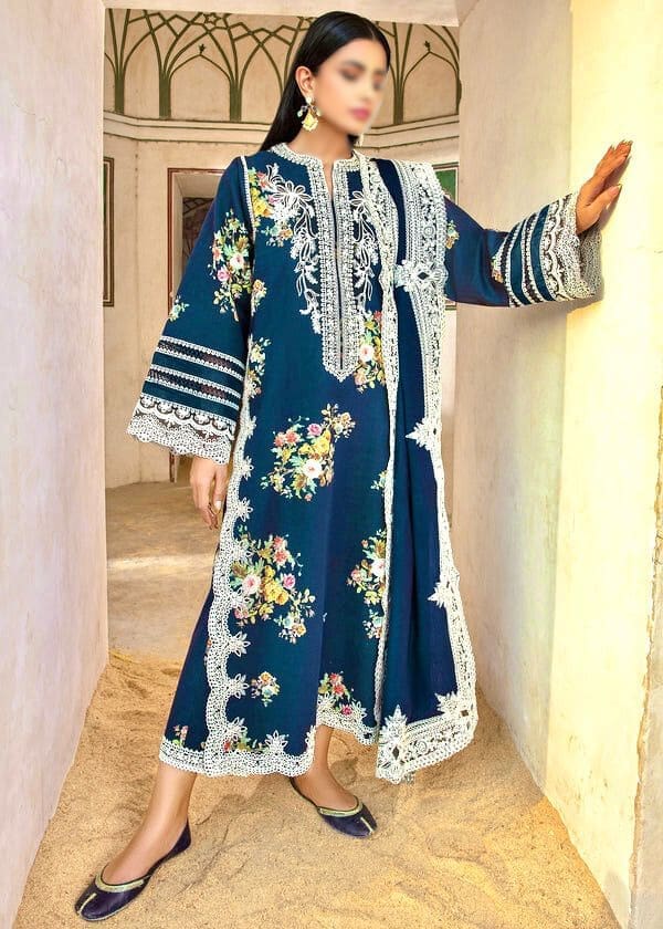Crimson Dhanak Suit with Embroidered Shawl & Daman Patch