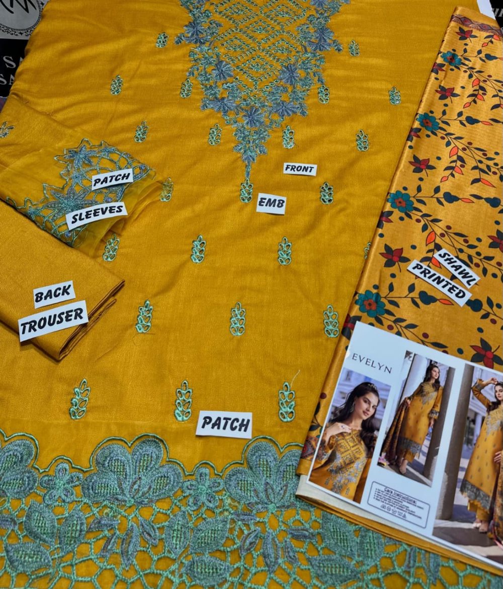 Evelyn – Unstitched Premium Dhanak 3 Piece Winter Suit with Pashmina Shawl - Image 4