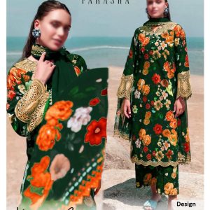 Farasha Green 3 Piece Digital Printed Khaddar Suit
