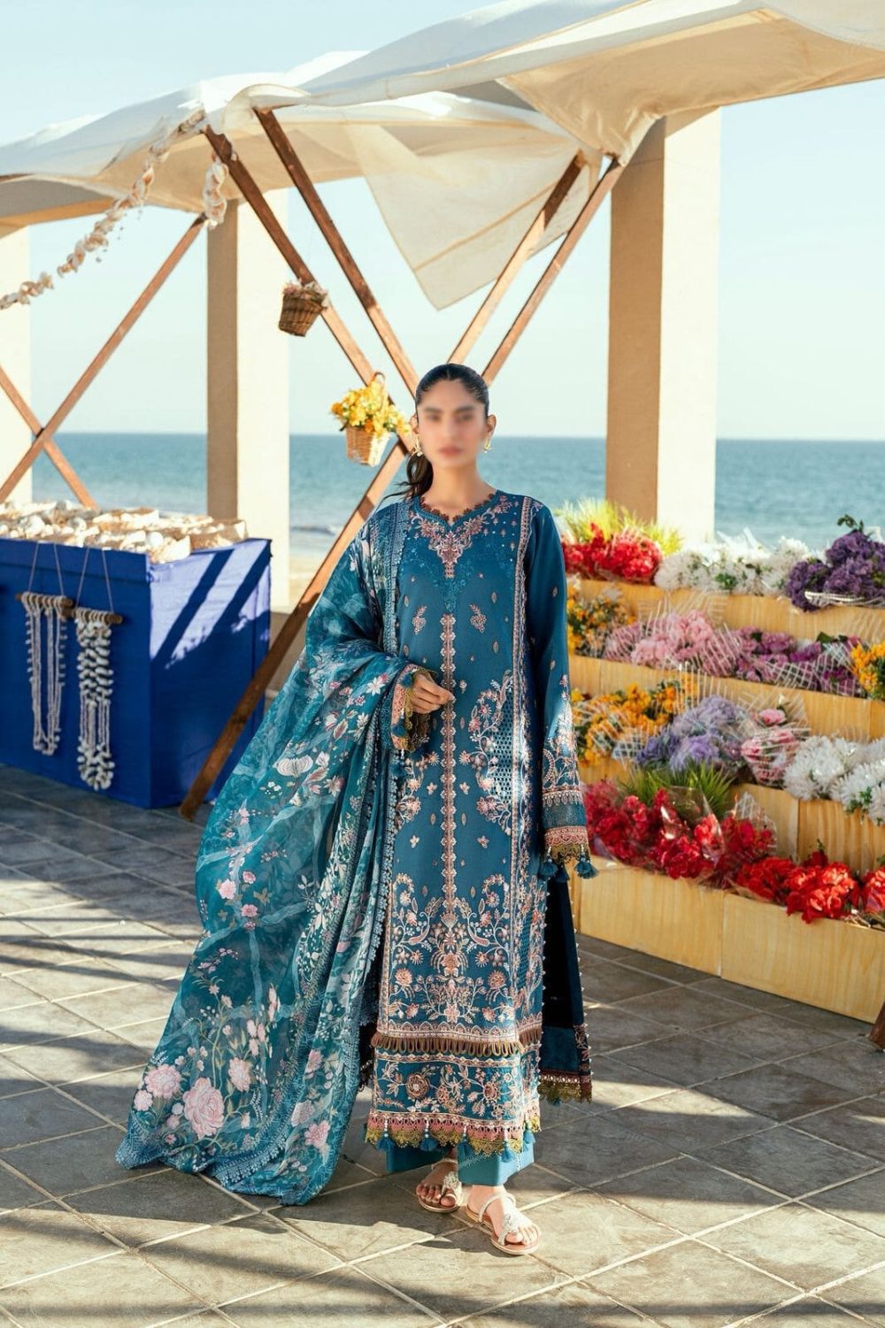 Florent Blue 3pc Unstitched Dhanak Embroidered Suit