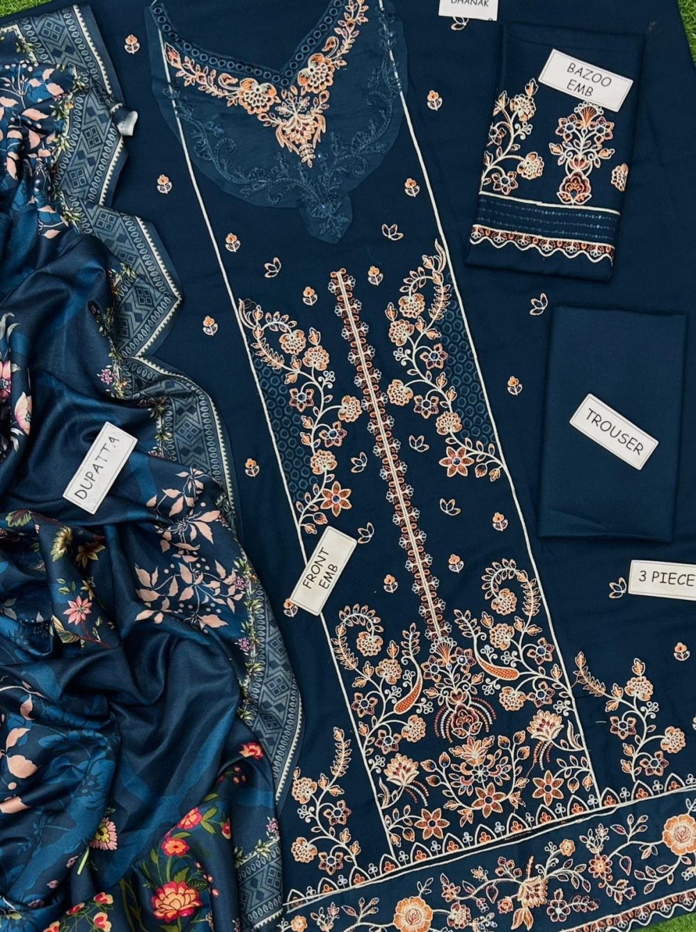 Florent – Blue 3pc Unstitched Dhanak Suit with Heavy Embroidery - Image 5