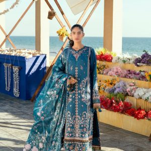 Florent Blue 3pc Unstitched Dhanak Embroidered Suit