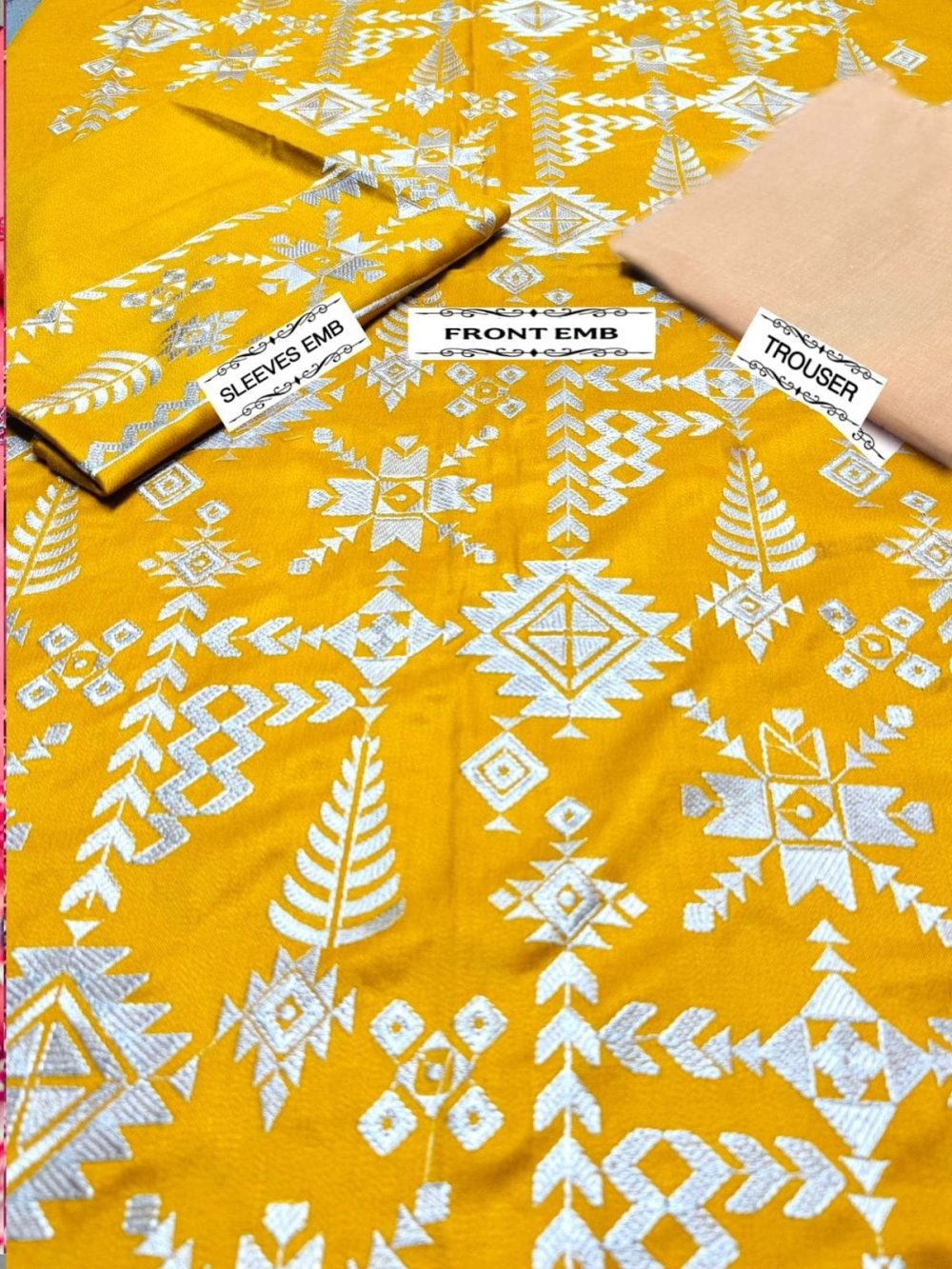 Unstitched Limelight 2pc Embroidered Dhanak Suit with Trouser Detail