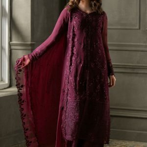 Luxury 3pc Chiffon Suit with Sequins Embroidery & Raw Silk