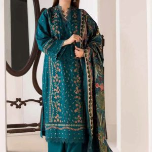 MOTIFZ Premium Dhanak Embroidered 3 Piece Suit with Twill Pashmina Shawl