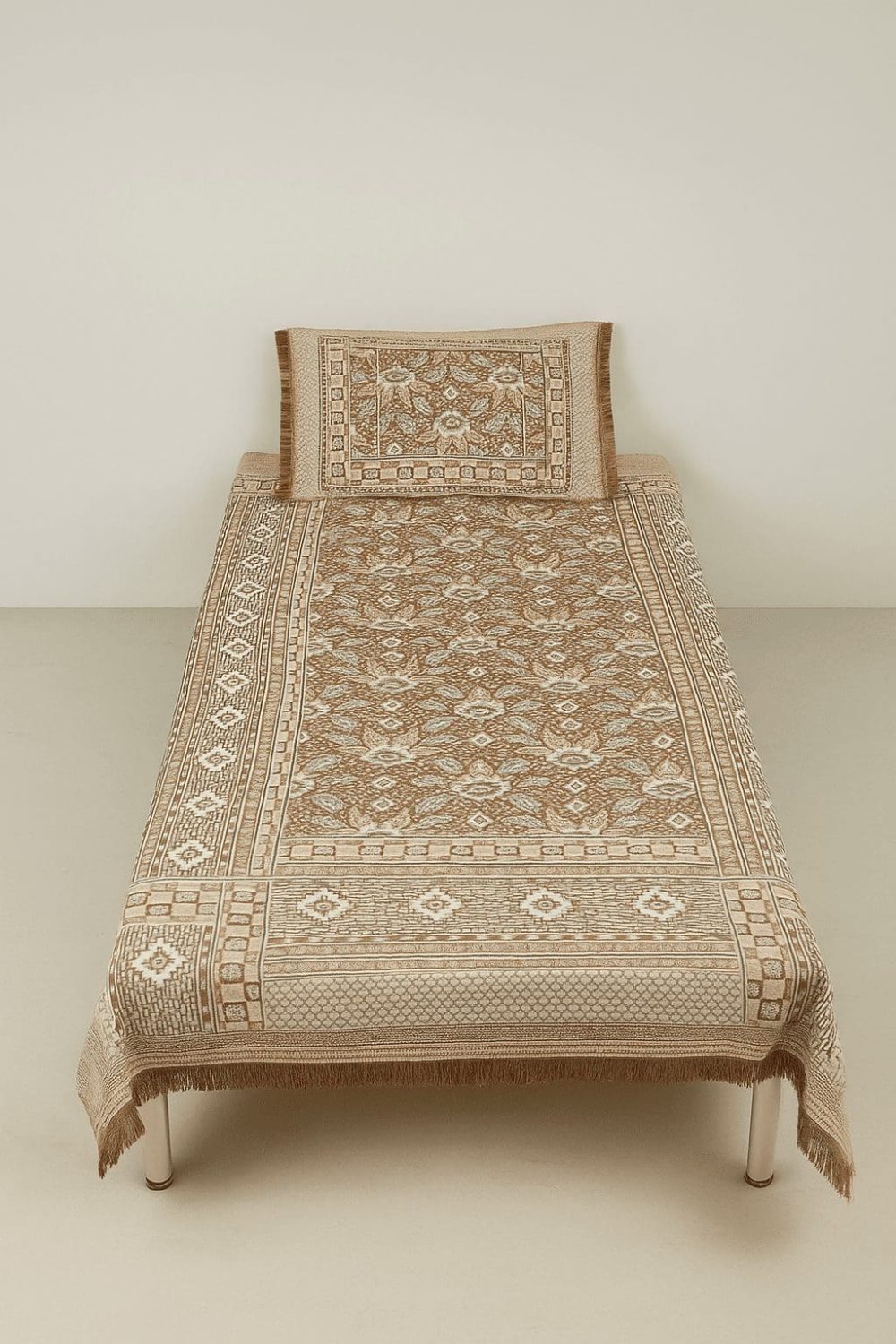 Multani single bedsheet with pillow cover in brown floral design