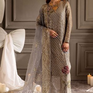 Nureh Midnight embroidered chiffon unstitched 3 piece suit with organza dupatta and shamoz silk trouser