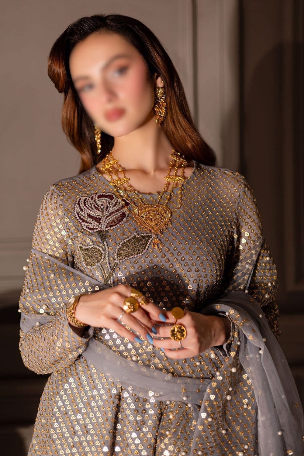 Nureh Midnight Embroidered Chiffon 3 Piece Suit - Image 3