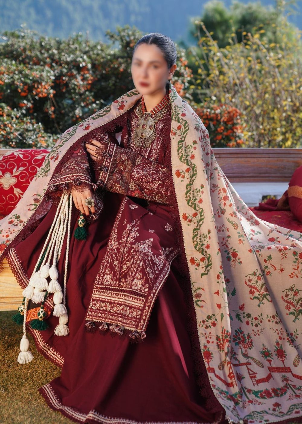 Premium Dhanak – Embroidered 3 Piece Suit with Pashmina Shawl - Image 7