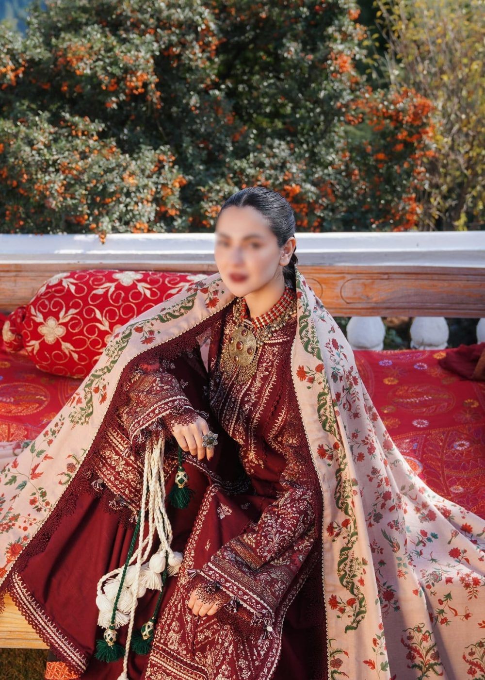 Premium Dhanak – Embroidered 3 Piece Suit with Pashmina Shawl - Image 3