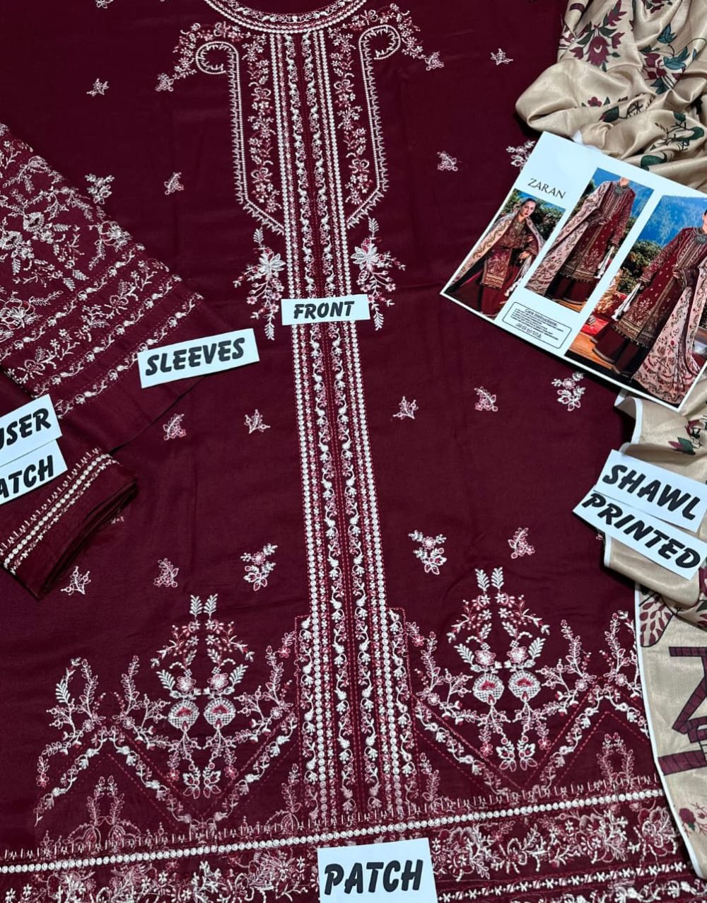 Premium Dhanak – Embroidered 3 Piece Suit with Pashmina Shawl - Image 5