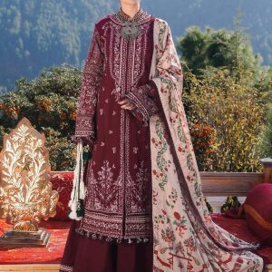 Premium Dhanak Embroidered 3 Piece Suit with Pashmina Shawl front view