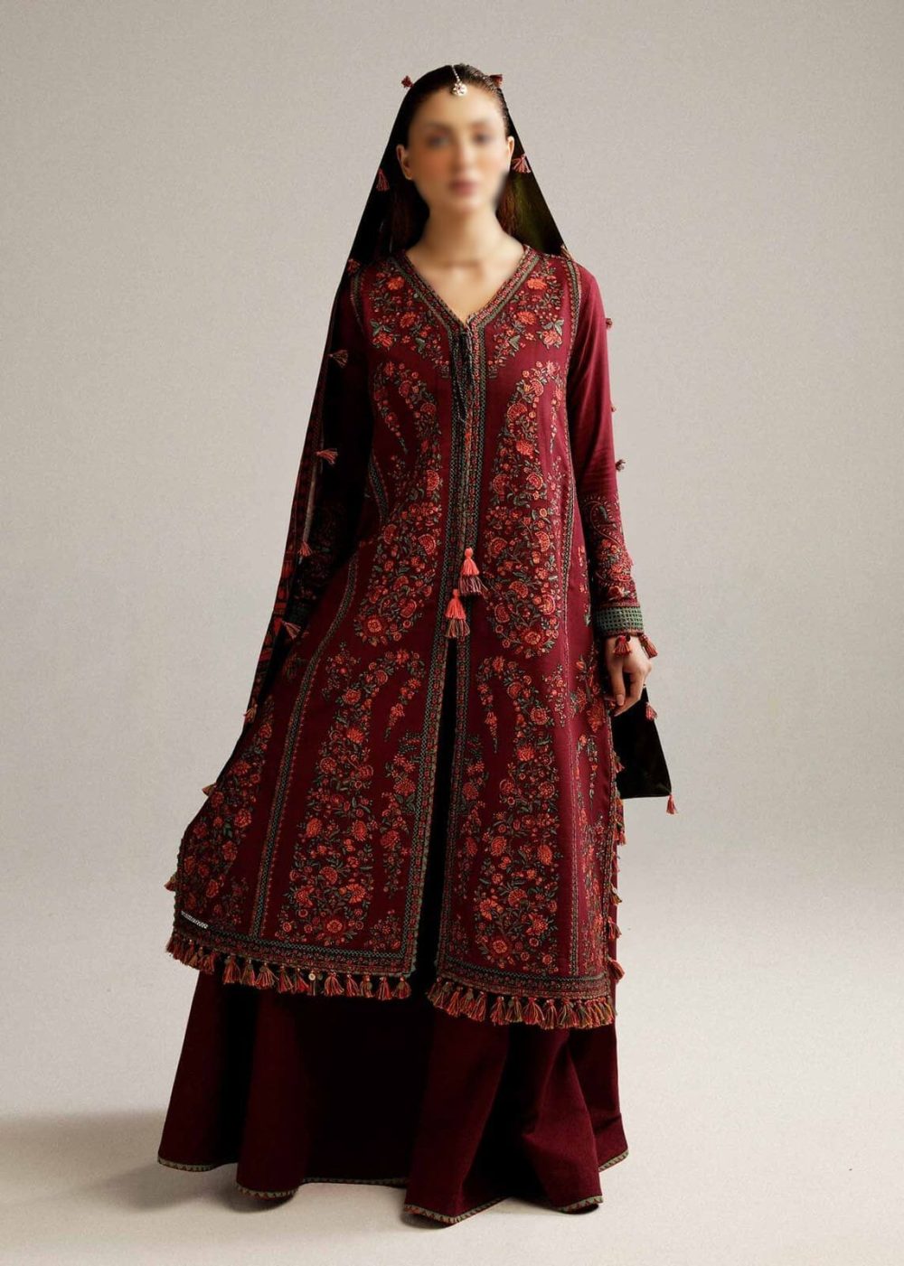 Ramsha Winter Collection – 3 Piece Embroidered Pure Wool Dhanak Suit (Code 5018) - Image 2