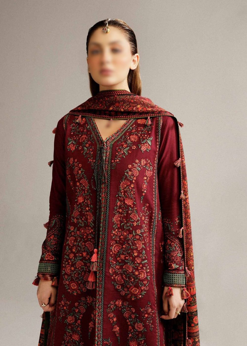 Ramsha Winter Collection – 3 Piece Embroidered Pure Wool Dhanak Suit (Code 5018) - Image 6