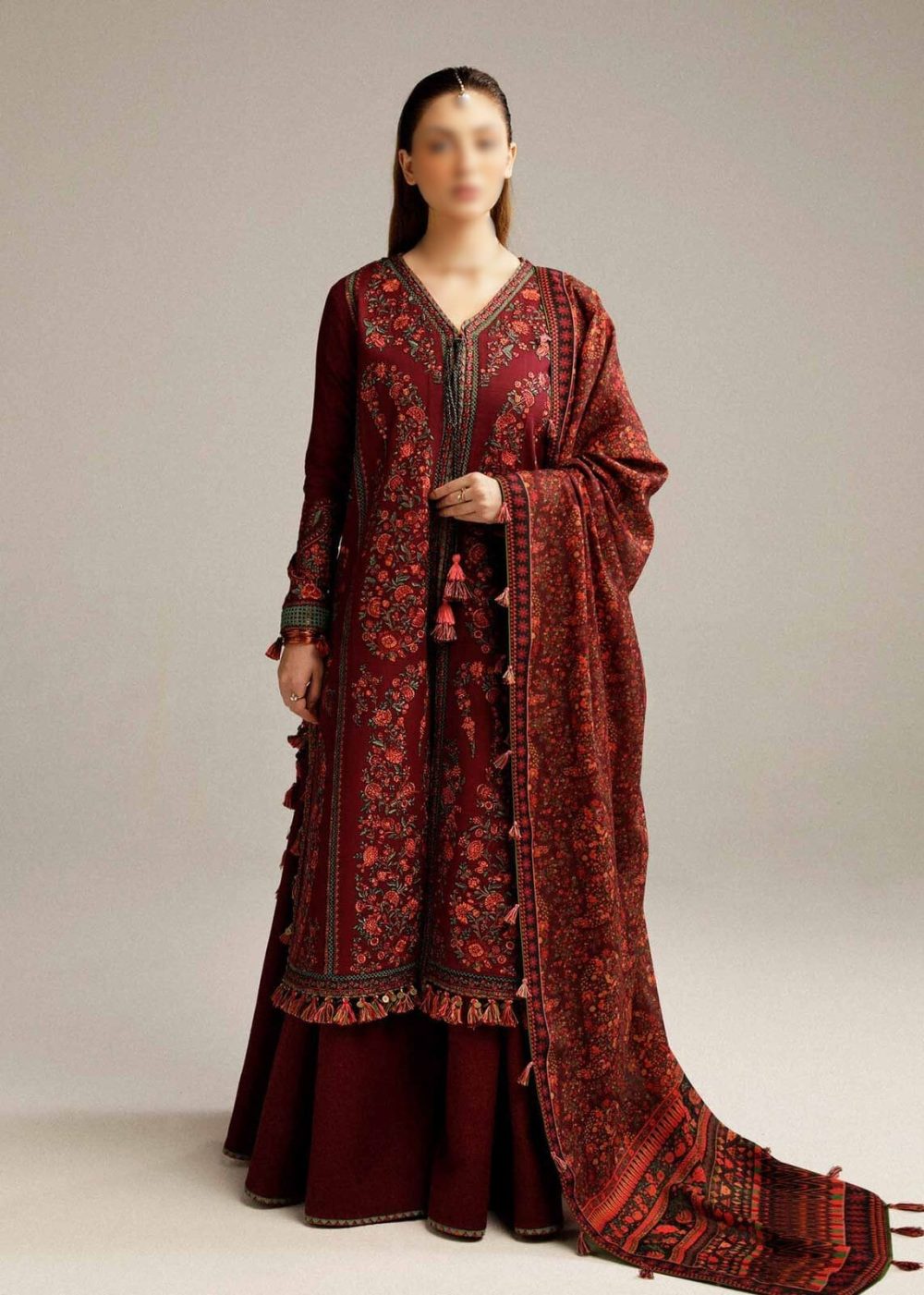 Ramsha Winter Collection – 3 Piece Embroidered Pure Wool Dhanak Suit (Code 5018) - Image 5