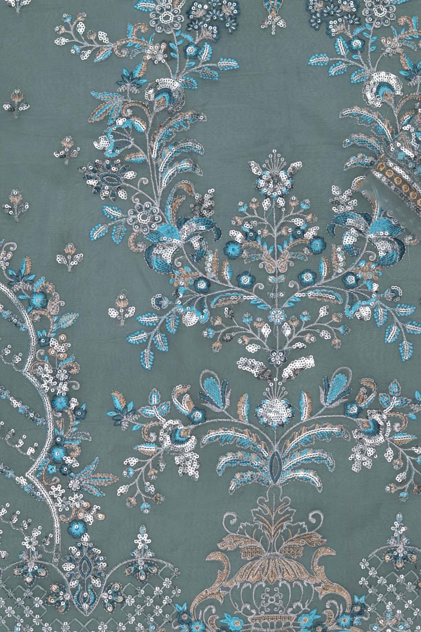 Sea Green 3pc Organza Suit with Sequins Embroidery - Image 5