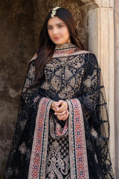 Wedding & Party Wear – Black Embroidered Organza Suit - Image 2