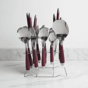 29 pcs stainless steel cutlery set maroon handle