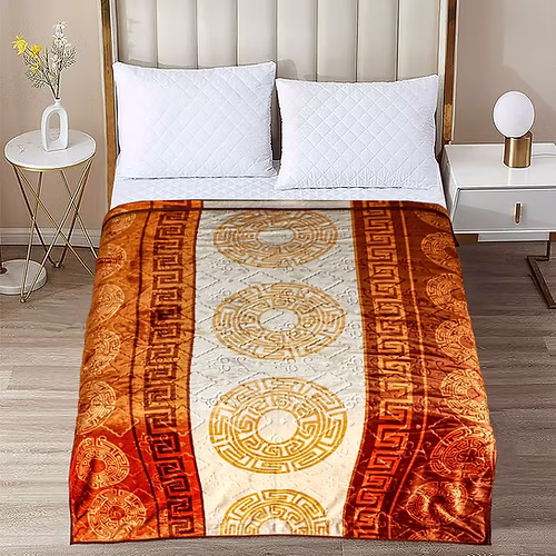 Cloudy Flannel 1-Ply Double Bed Blanket – Soft Golden Color 200×240 cm