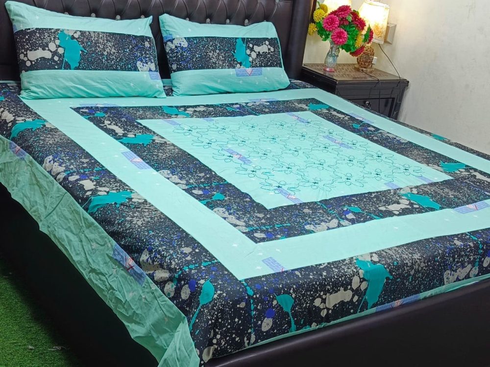 Ferozi Patch Work Cotton Satin Bedsheet