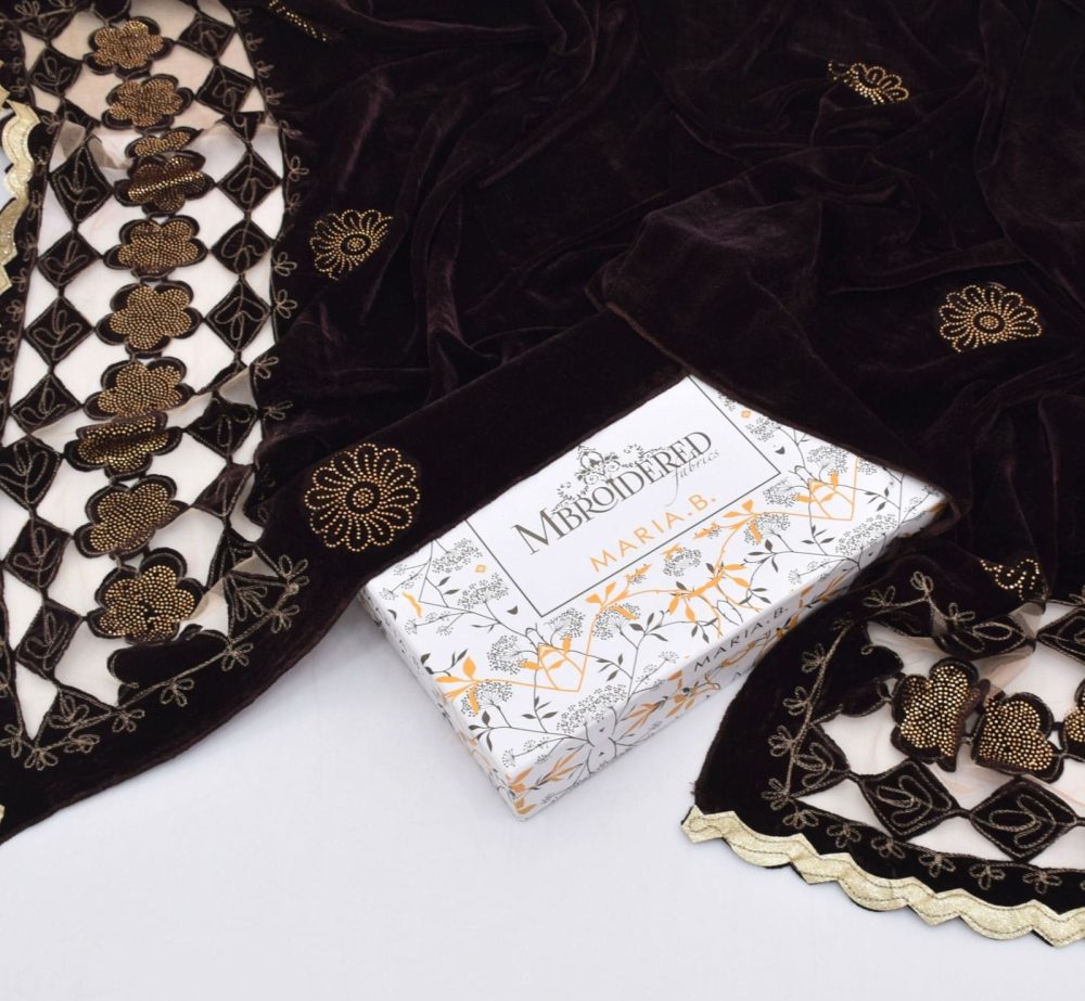 Maria B Fancy Wedding Velvet Shawl – Embellished Cutwork Stone Design - Image 2