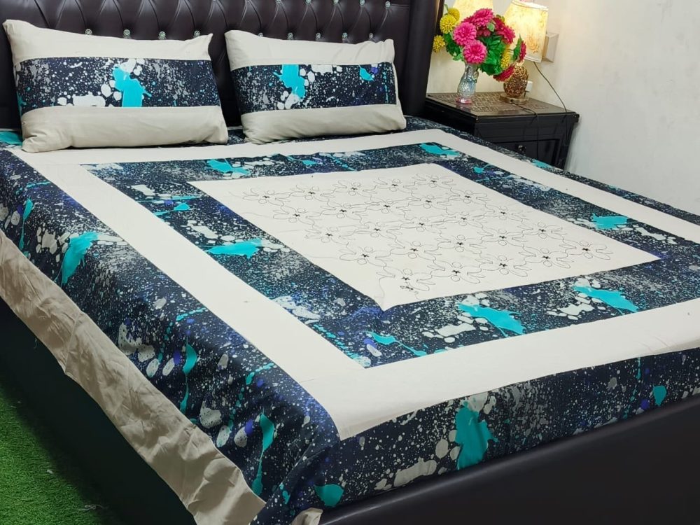 Patch Work Cotton Satin King Size Bedsheet