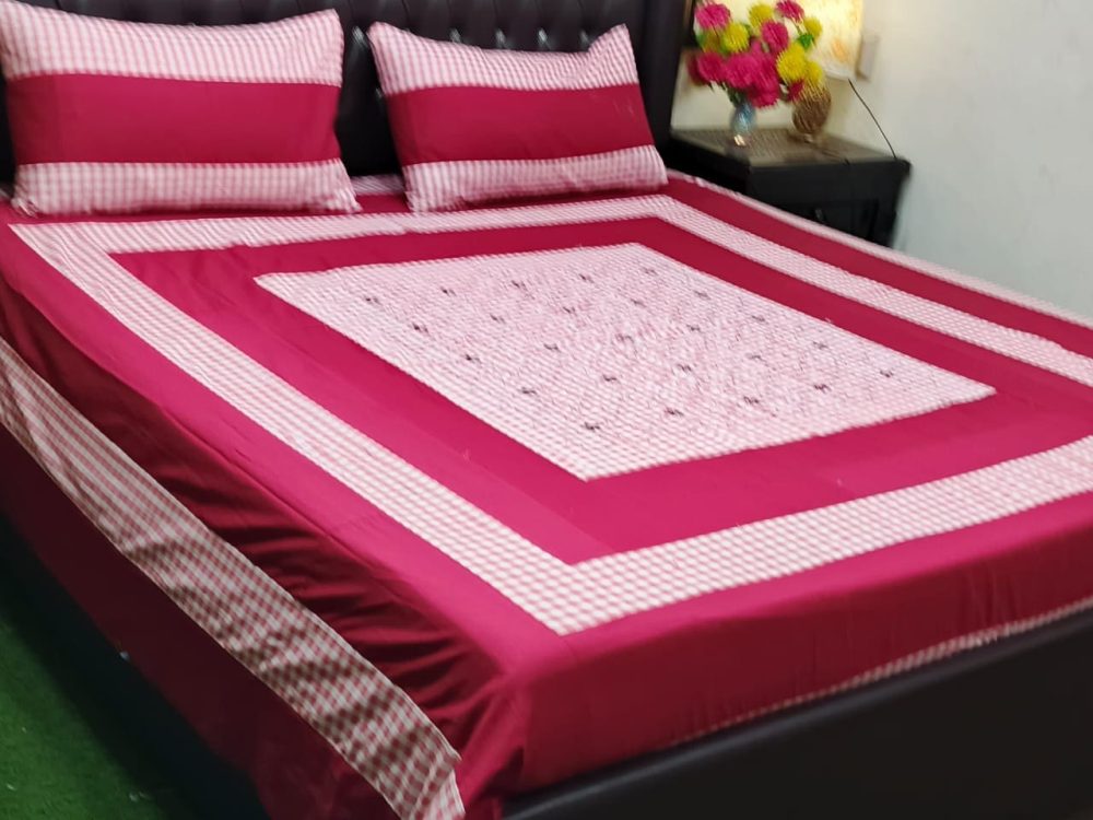 Pink red patch Work cotton satin
