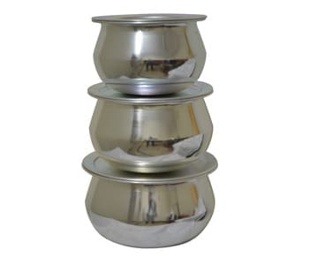 Silver Sipri Steel Degchi Set 3 Pieces Cooking Pots - Image 2