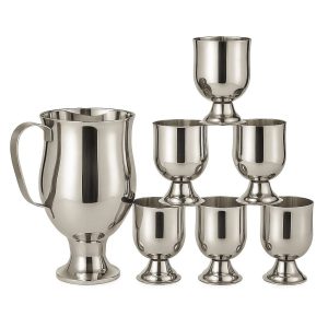 Stainless steel vine-style water set with 1 jug and 6 glasses