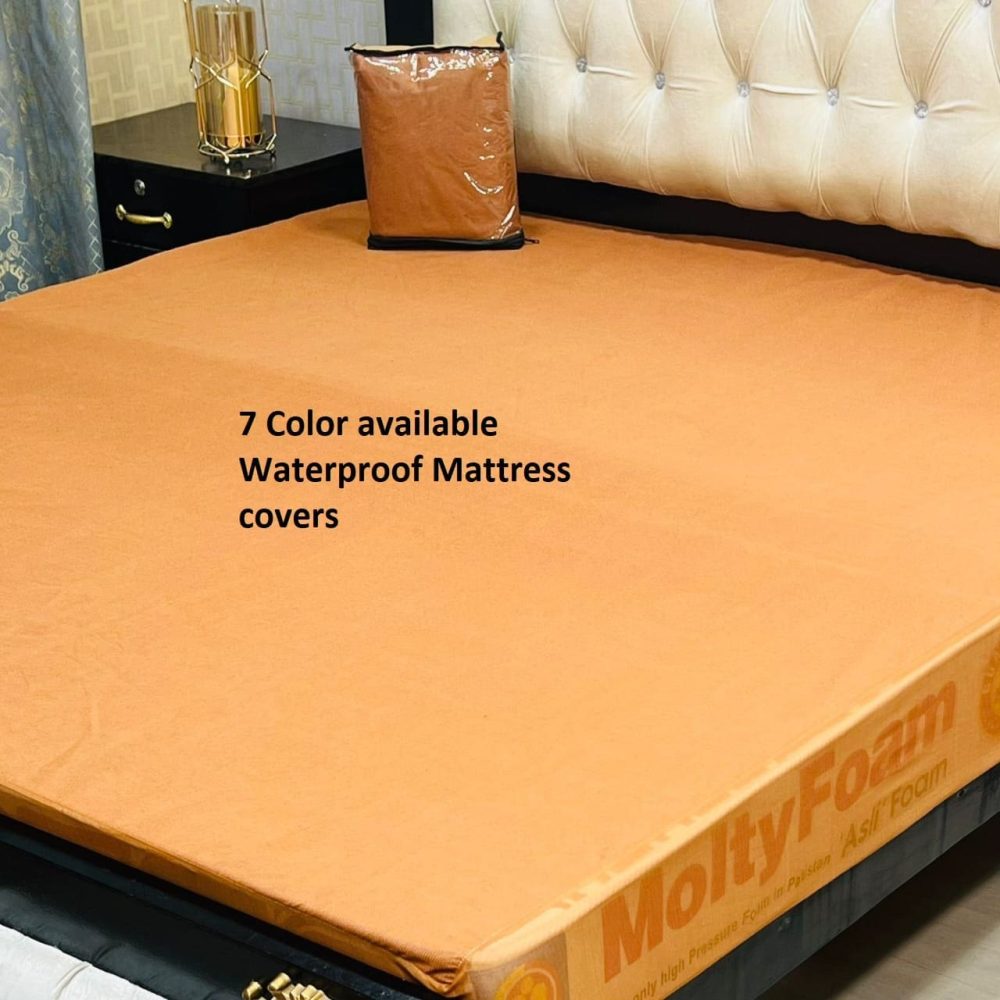 Waterproof Terry Cotton Mattress Cover – King Size Double Bed, Elastic Fitted Sheet, Available in 7 Colors