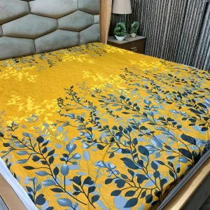Yellow printed quilted waterproof mattress cover king size