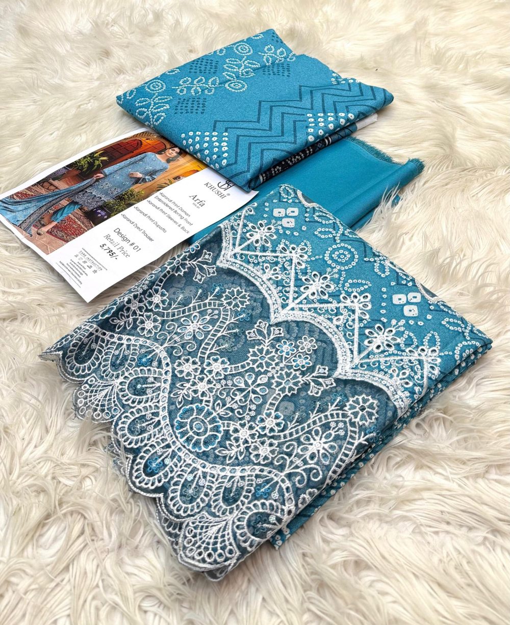 Khushi By Arfa – Original 3 Piece Printed Karandi Collection - Image 11