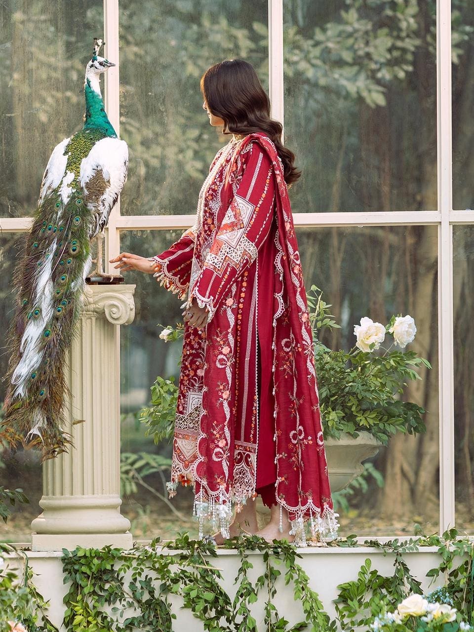 BIN ILYAAS – 3pc Dhanak Winter Suit with Embroidery & Cutwork Shawl - Image 3