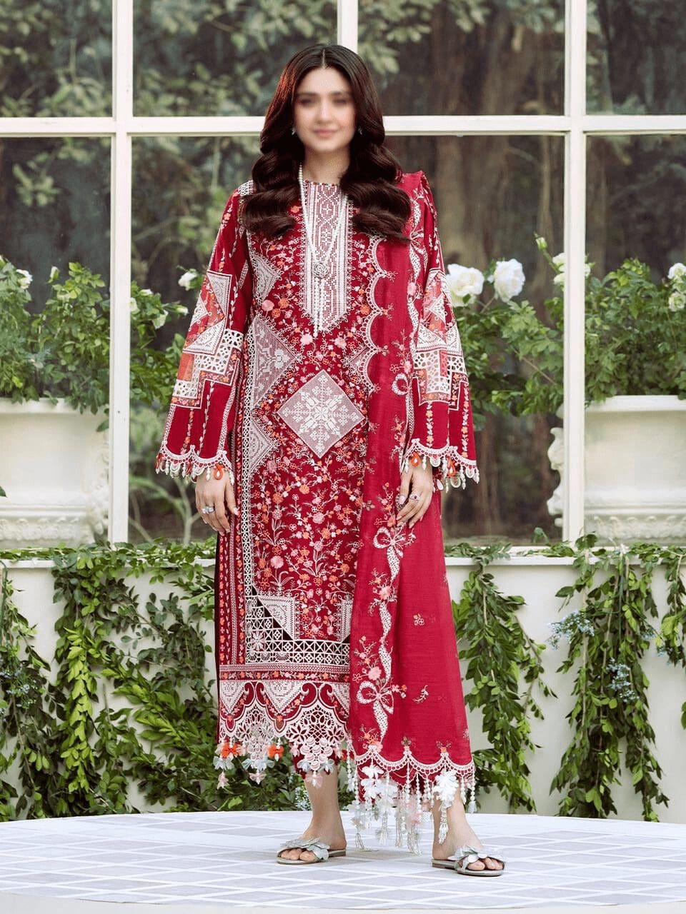 BIN ILYAAS – 3pc Dhanak Winter Suit with Embroidery & Cutwork Shawl