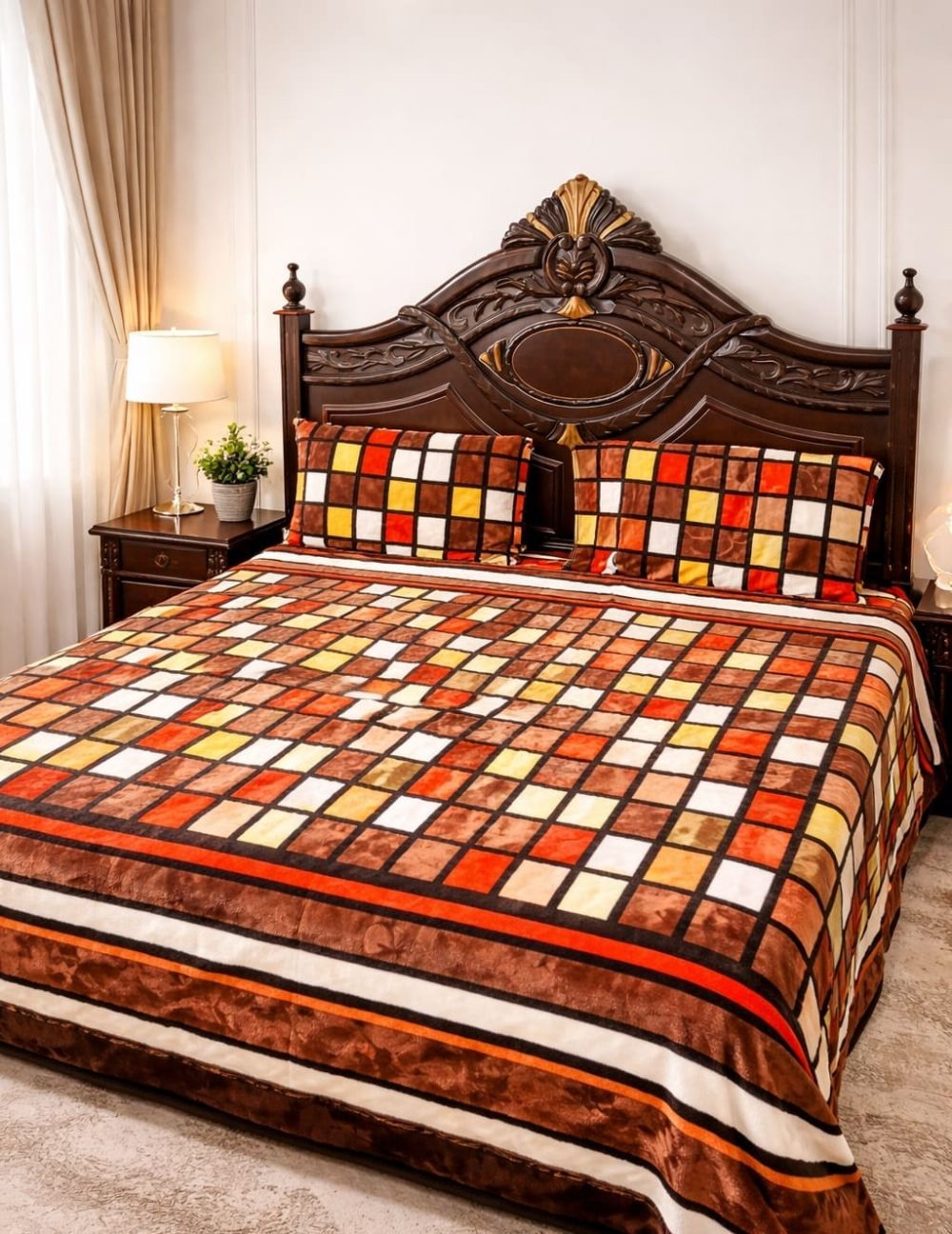 Fleece Stylish King Size 3-Piece Double Bed Sheet – 3.25 GAZ