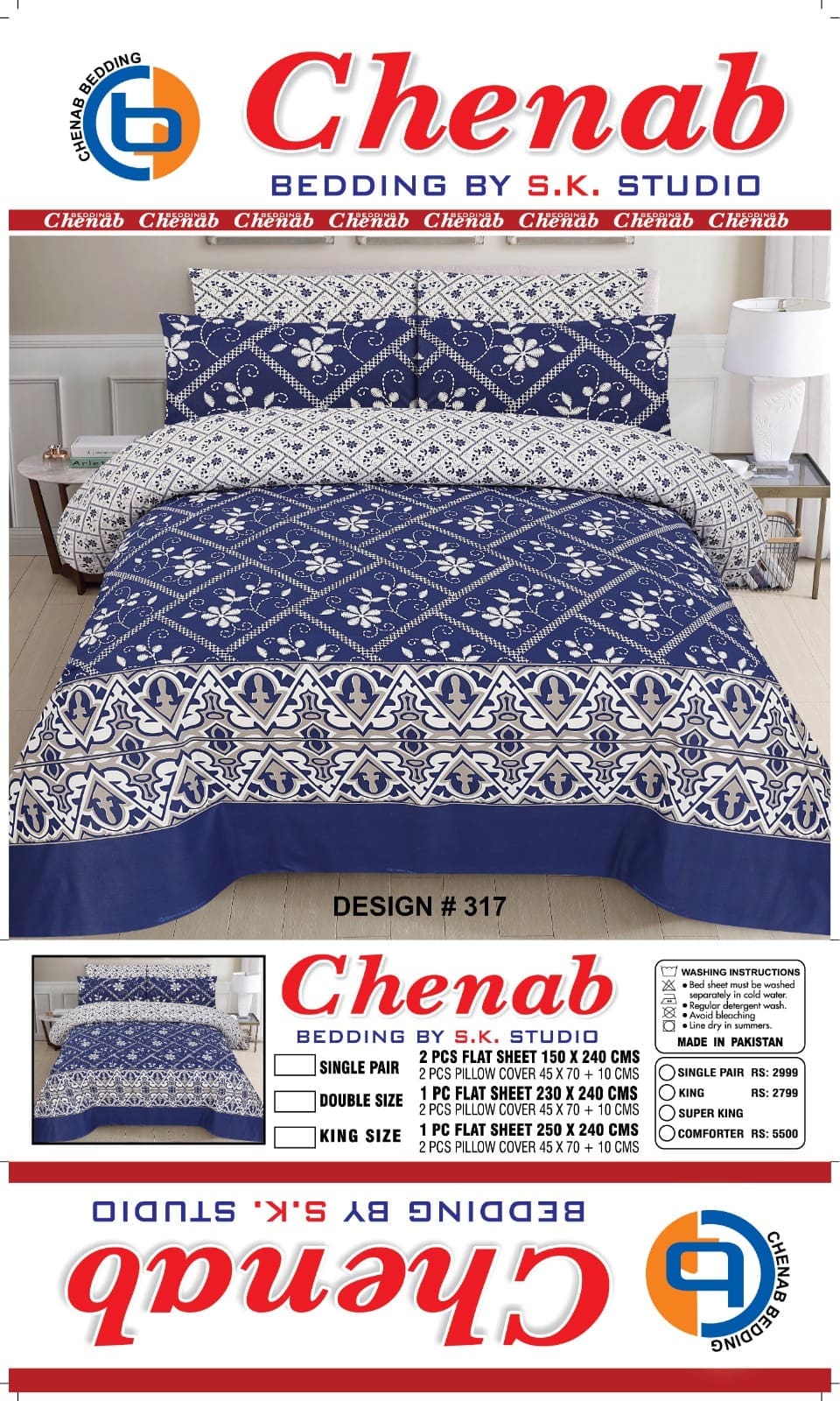 Chenab Bedding King Size Cotton Bedsheet – Blue
