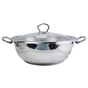 Alpha Stainless Steel Karahi Pot 26CM with Glass Lid Heavy Quality