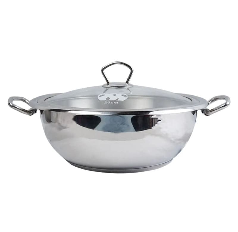 Alpha Stainless Steel Karahi Pot 26CM with Glass Lid Heavy Quality