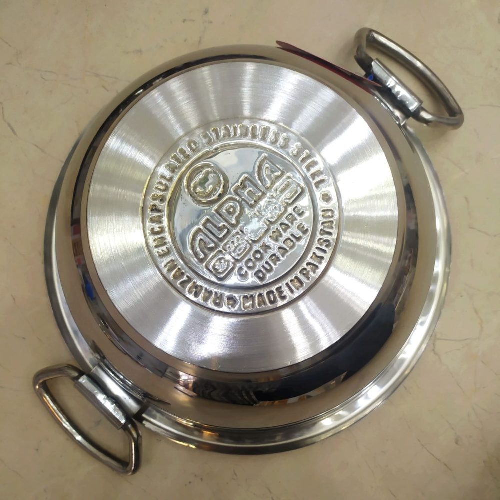 Alpha Stainless Steel Karahi Pot 26CM with Glass Lid Heavy Quality - Image 2
