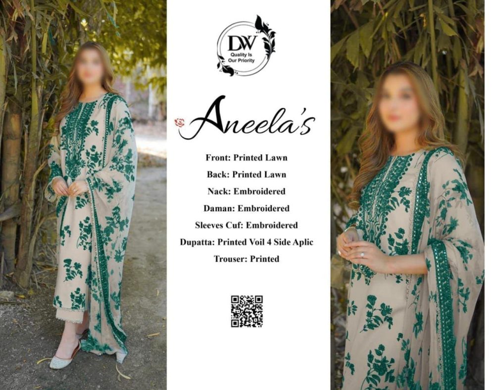 ANEELAS Brand New Premium Lawn 3PC Unstitched Suit 2026