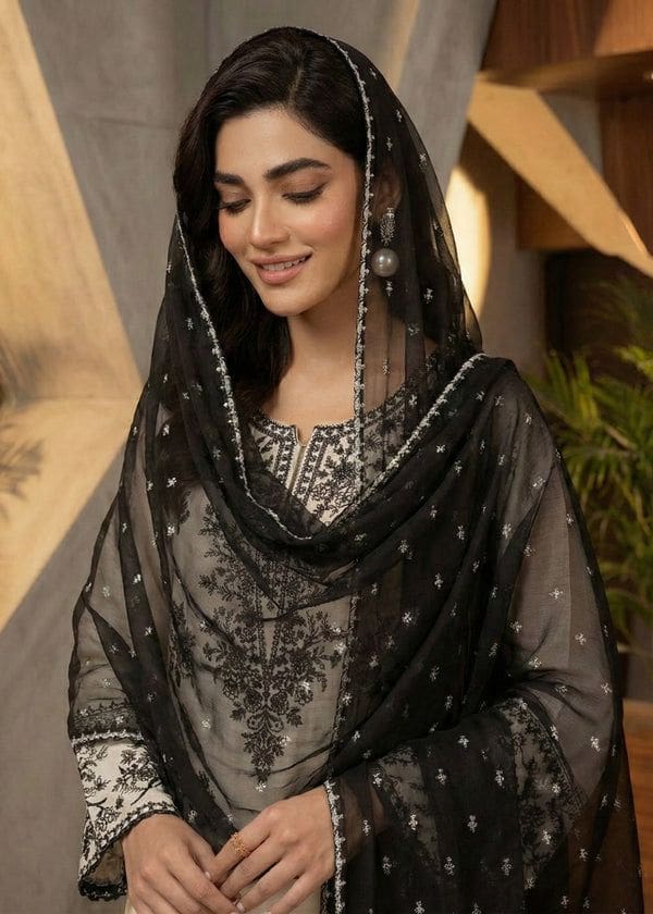 Batik 3 Piece Embroidered Lawn Suit Chiffon Dupatta Design 4053 - Image 2