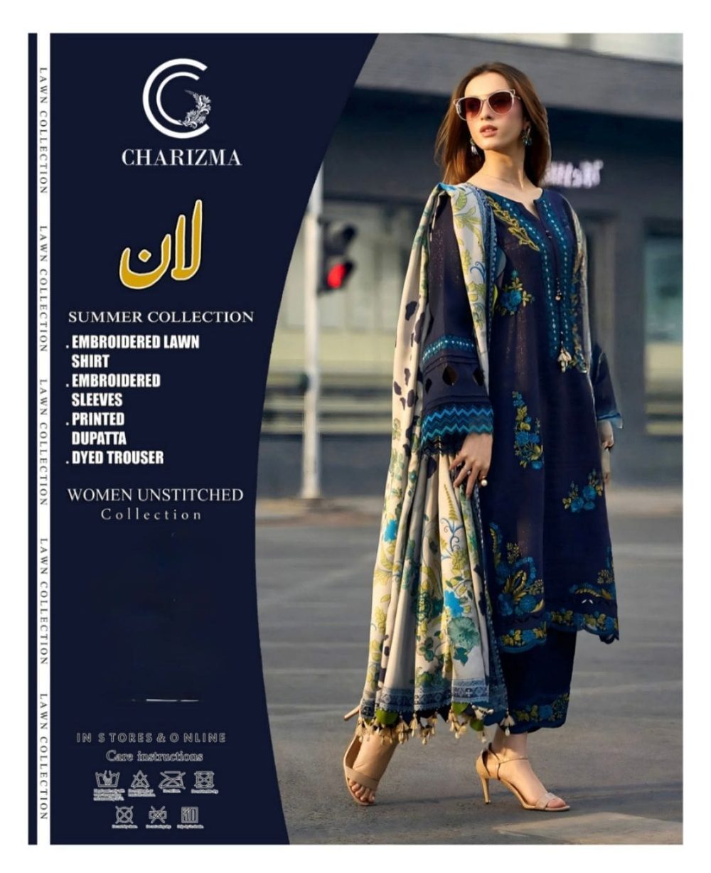 Charizma 3PC Embroidered Lawn Suit with Slub Monark Dupatta