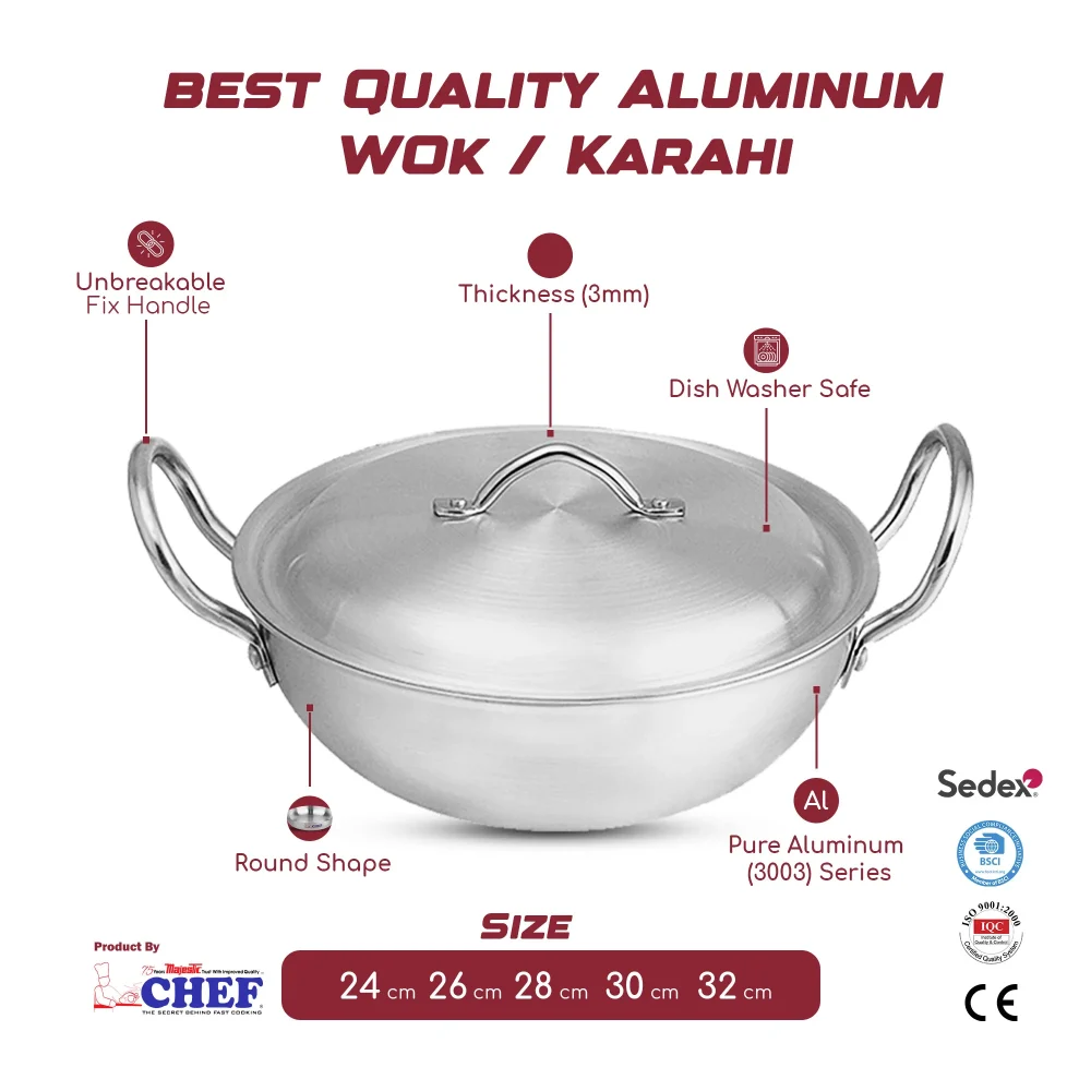 Chef Best Aluminum Metal Finish Wok | Premium Quality Karahi - Image 2