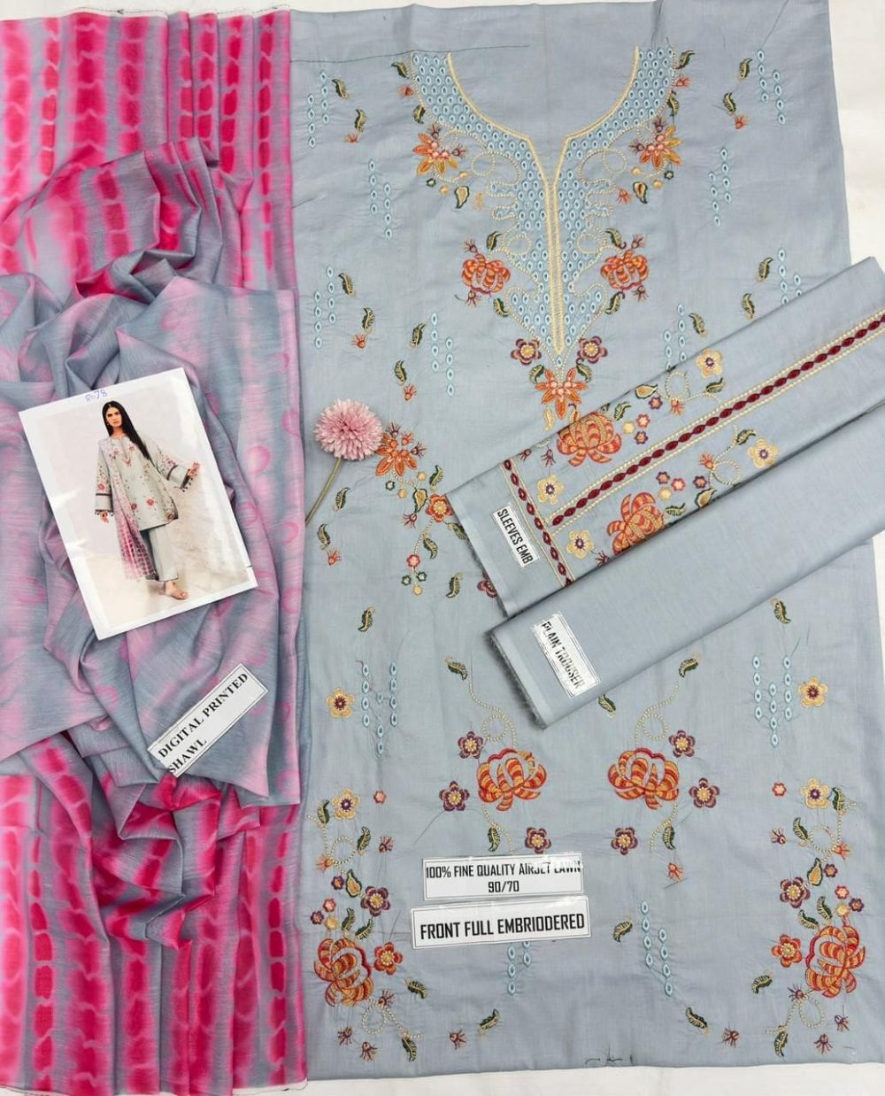 Jazmin Heavy Embroidered Airjet Lawn Suit 3PC - Image 4