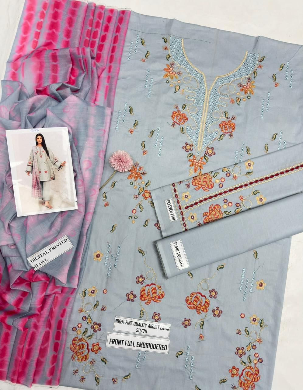 Jazmin Heavy Embroidered Airjet Lawn Suit 3PC - Image 6