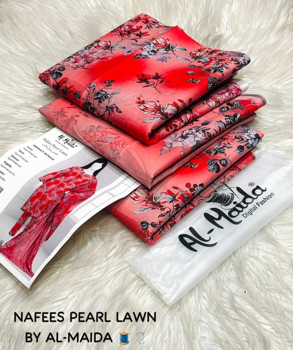 NAFEES Pearl Lawn | 3 Piece Digital Printed Suit by AL-MAIDA - Image 2