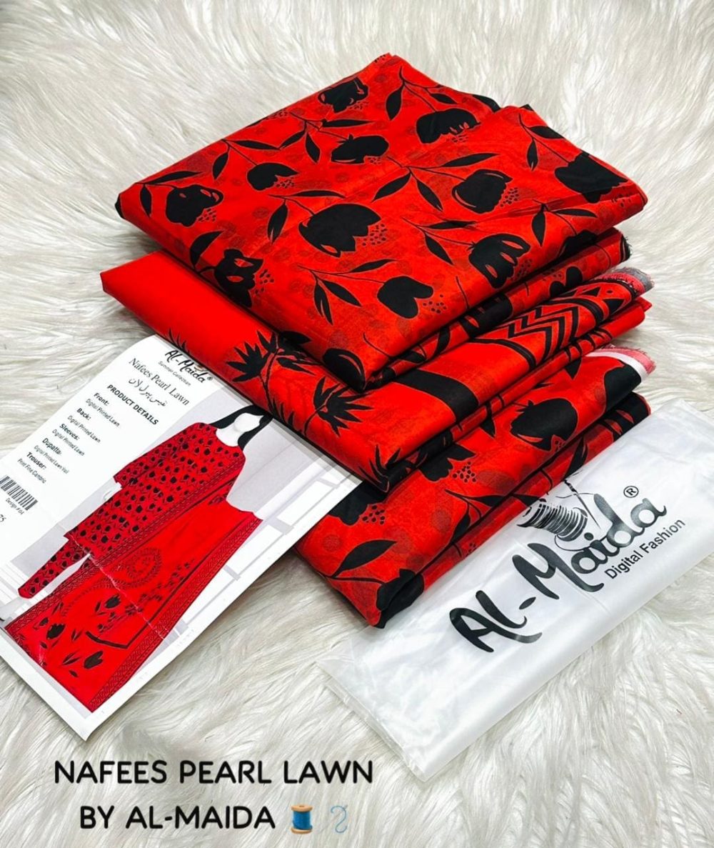NAFEES Pearl Lawn | 3 Piece Digital Printed Suit by AL-MAIDA - Image 3