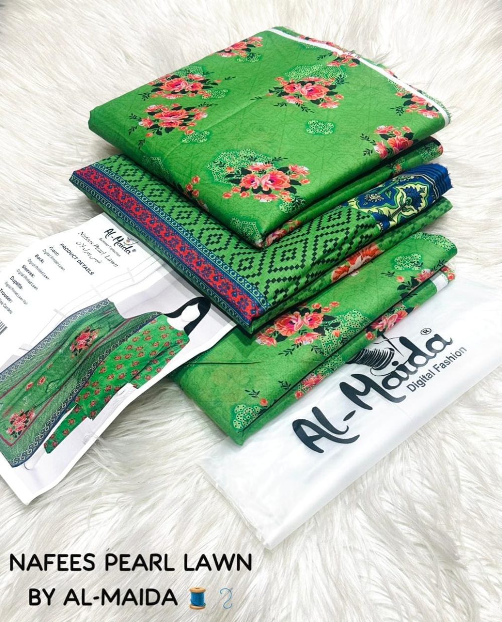NAFEES Pearl Lawn | 3 Piece Digital Printed Suit by AL-MAIDA - Image 4